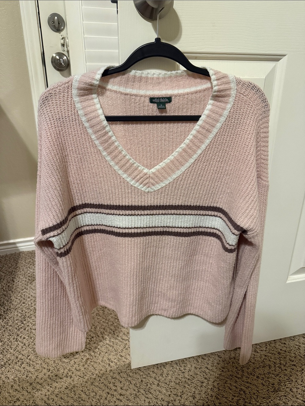 wild fable Blush Pink V‑Neck Striped Knit Sweater